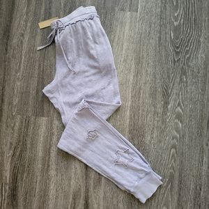 NWT! REVOLVE HELLO NITE BLUE/ GREY LOUNGE JOGGERS W/ EMBROIDERED STARS